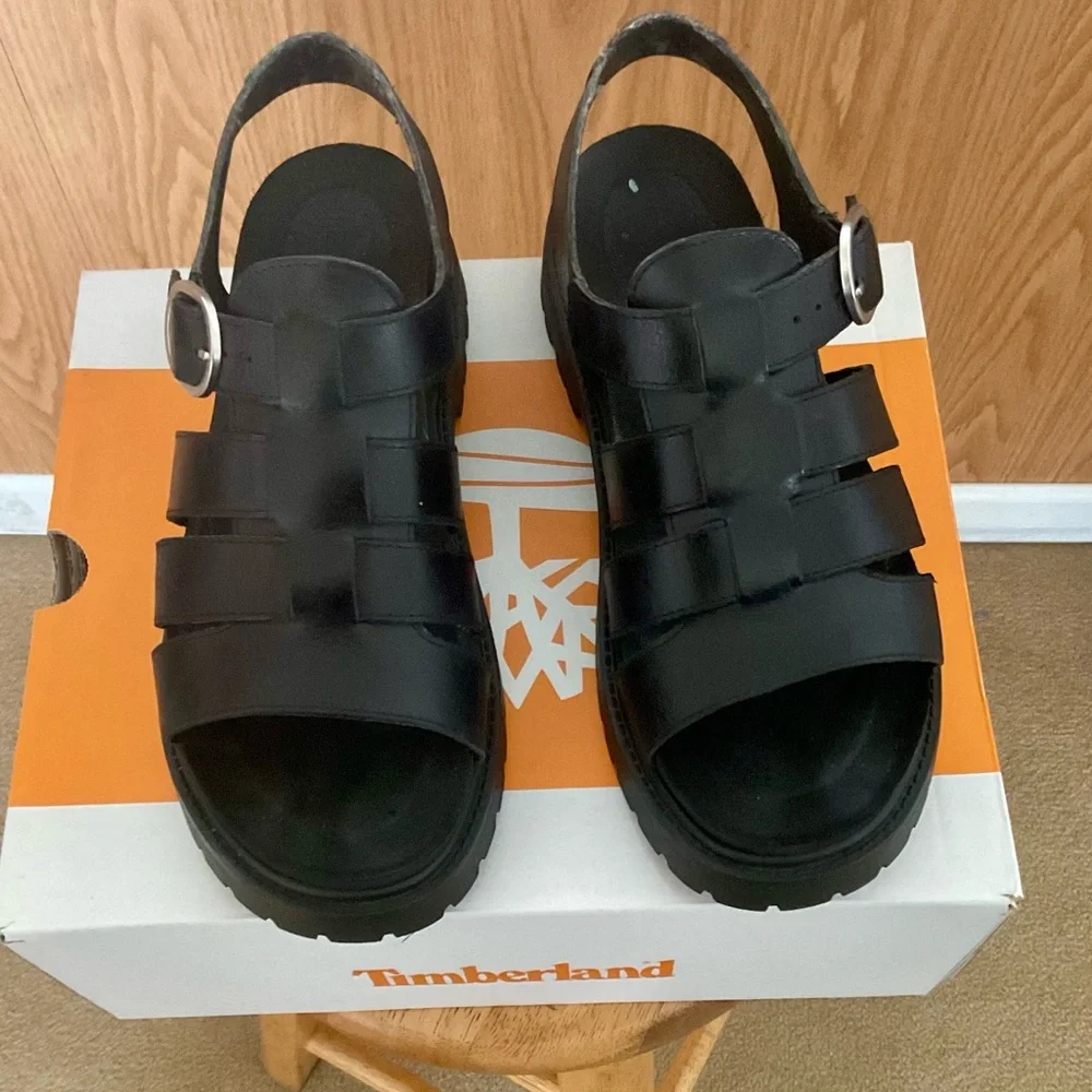 Women Timberland Black Leather Buckle Sandals - Picture 2 of 6